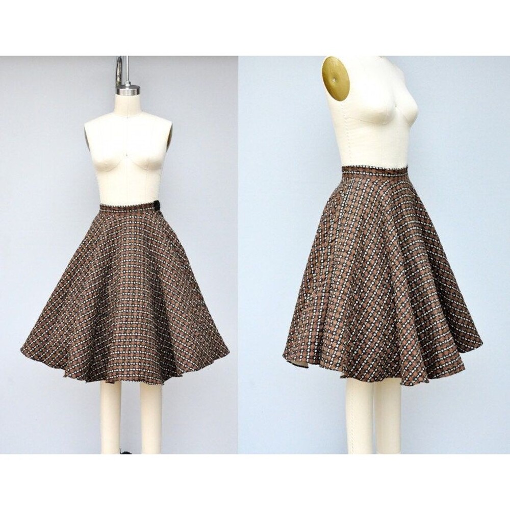 50s Full Quilted Circle Skirt Novelty Print w/Little DOGS Rockabilly Pin Up XXS
